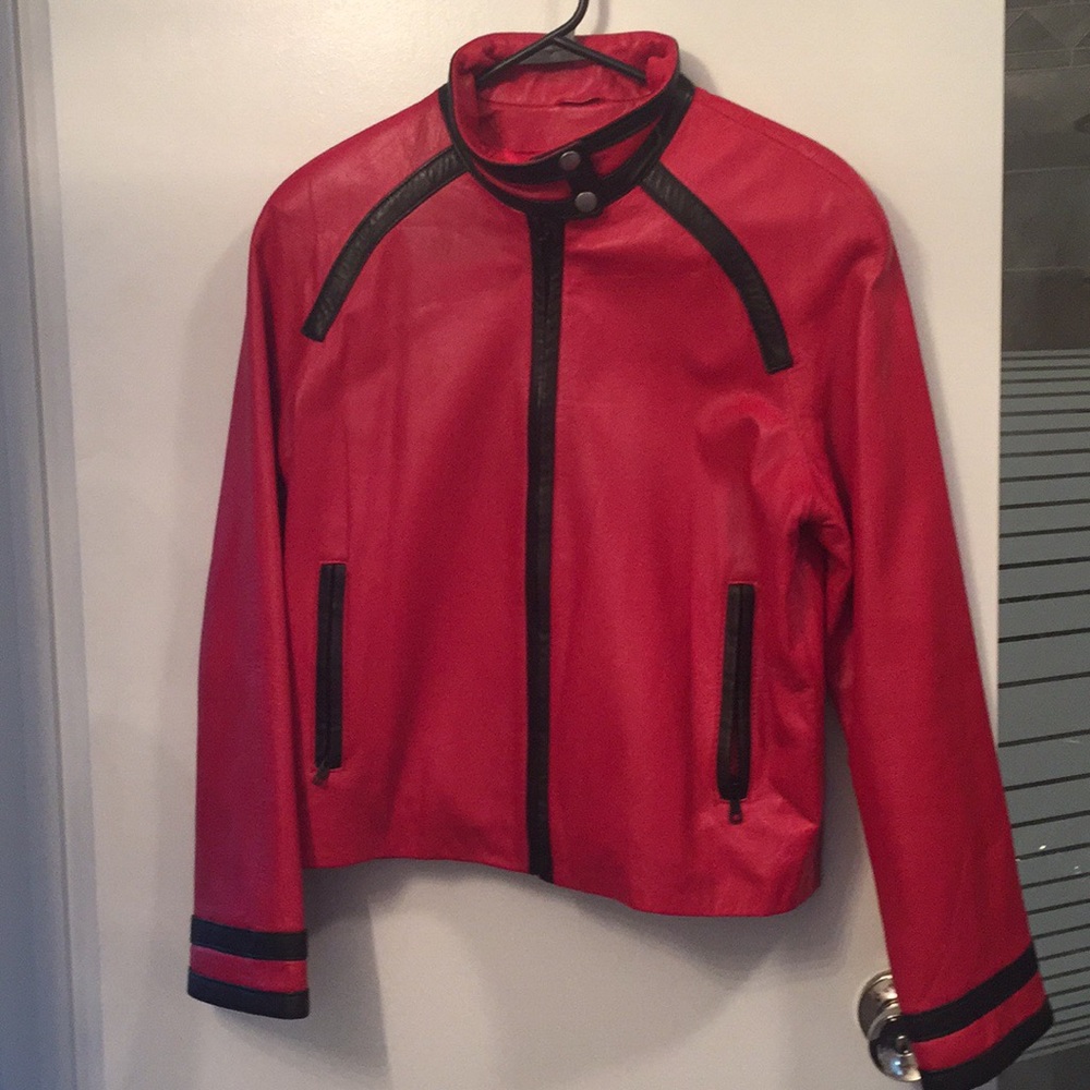 Red/black trim leather jacket